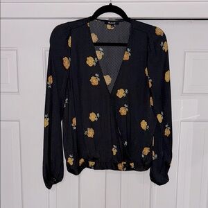 Madewell Black Floral Wrap Top